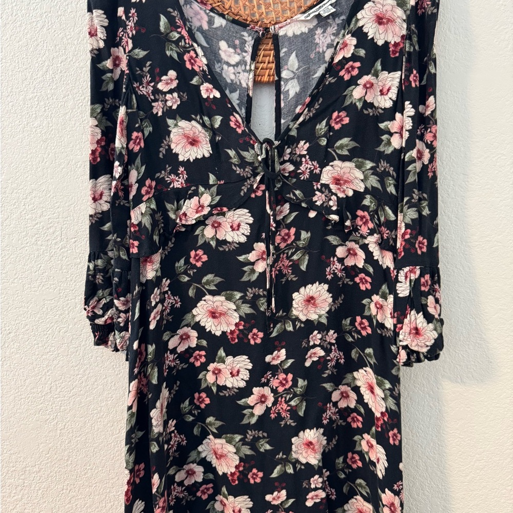 American Eagle Outfitters Pink and White Sundress with Bishop Sleeves